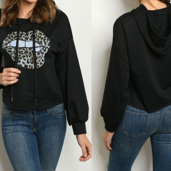 Cropped Leopard Lip Hoodie - Picture 2 of 3